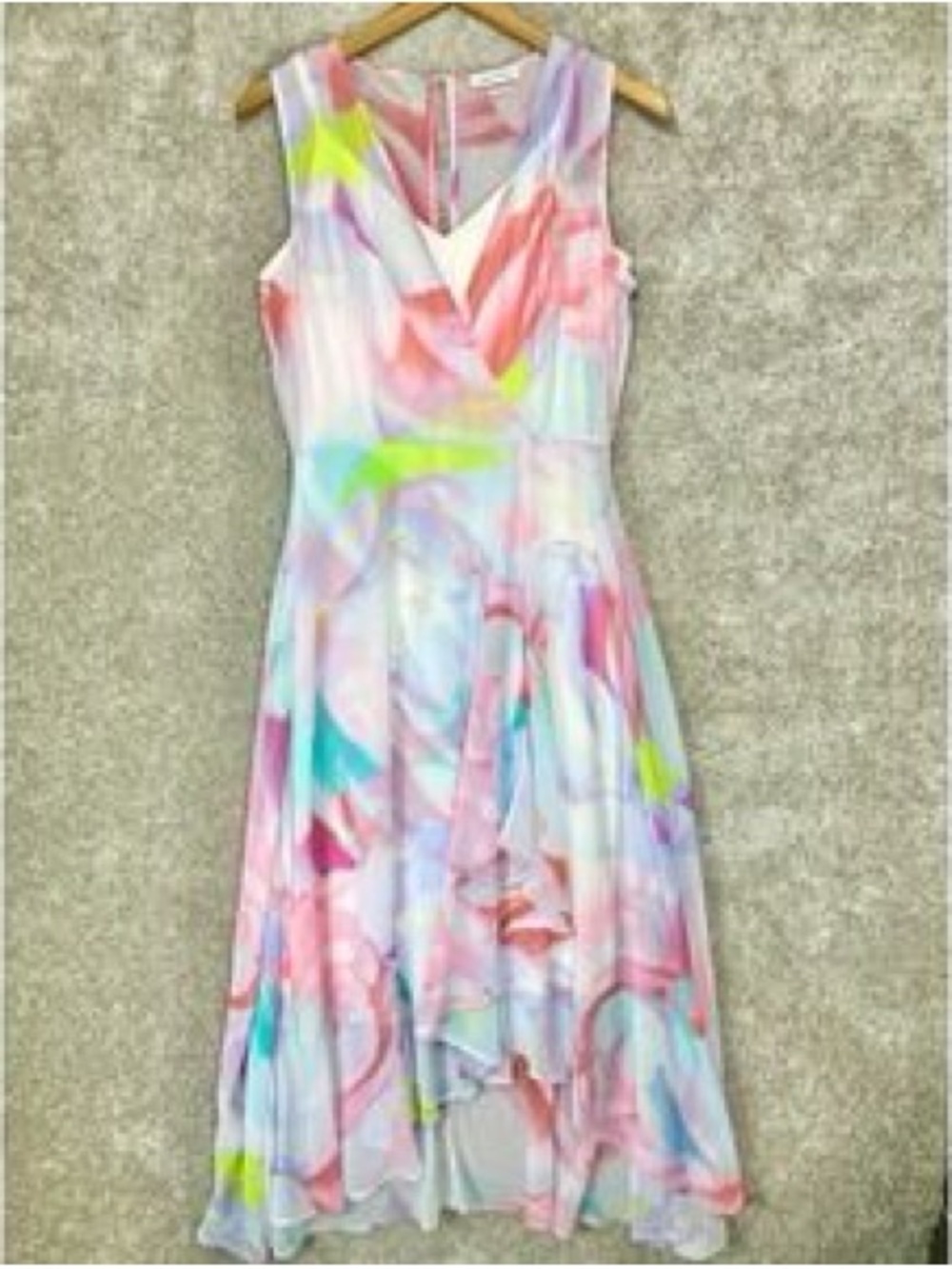 Calvin Klein Pastel Watercolor V-Neck Sleeveless Dress
